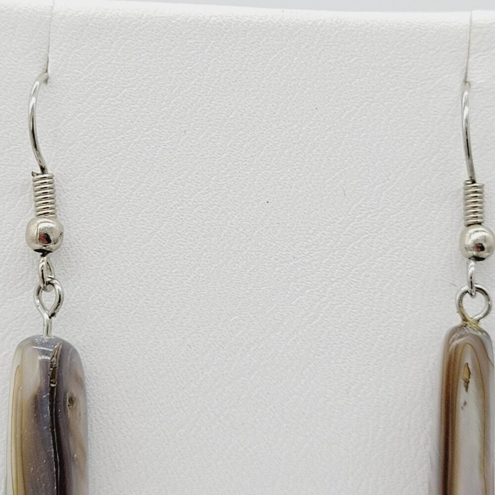Tan & Gray Drop Dangle Shell Earrings For Everyday Wear Neutral 2.5" - Picture 4 of 6